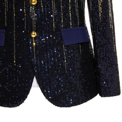 Men's Sparkling Sequin Blazer Jacket Stage Party Suit for Singer Dancer Prom Banquet Chorus Costume