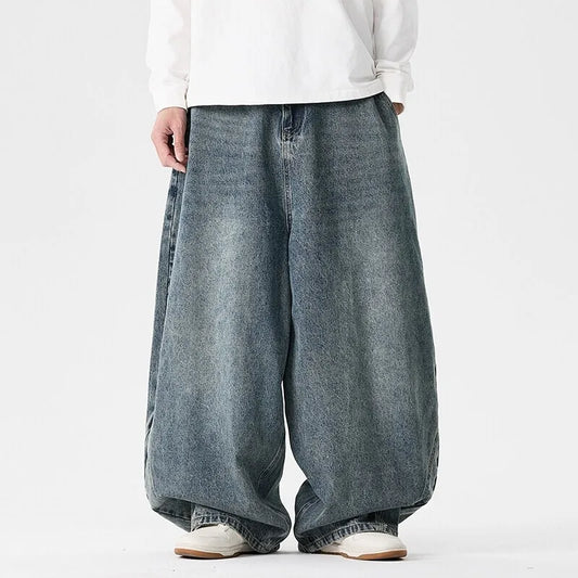 Men'S Plus Size Jeans Japanese Retro Hong Kong Style Jeans Loose Casual Wide Leg Pants Casual Pants Hip-Hop Pants