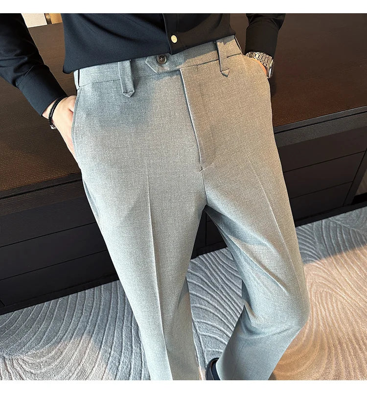New Men Casual Solid Color Suit Pants Fashion Men Slim Fit Business Social Dress Pants Formal Wedding Social Party Male Trousers