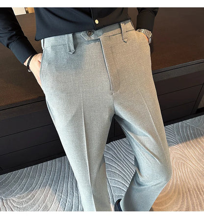 New Men Casual Solid Color Suit Pants Fashion Men Slim Fit Business Social Dress Pants Formal Wedding Social Party Male Trousers