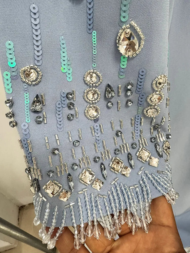 HIGH STREET Newest Fashion 2026 S/S Designer Vestido Women's Half Sleeve Stunning Beaded  Long Maxi Dress