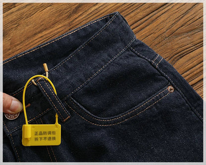 Anti-fading solid color general wash primary color denim jeans men's dark American casual loose straight cone pants