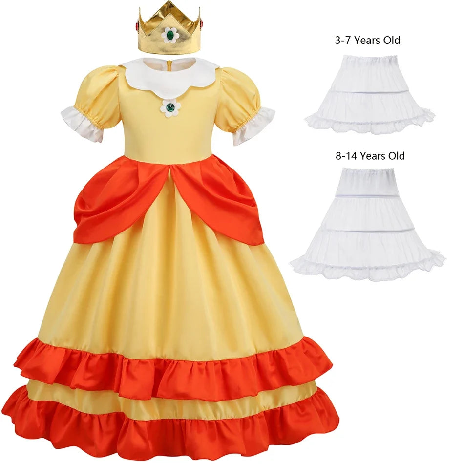 Daisy Girls Princess Dress Cartoon Movie Cosplay Costume Summer Kids Orange Party Outfits 2-10 Years Halloween Fancy Clothes