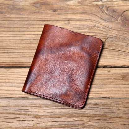 Men's Leather Wallet Retro Top Layer Cowhide Wallet Vertical Document Clip Short Youth Women's Ultra-thin Coin Purse Bag