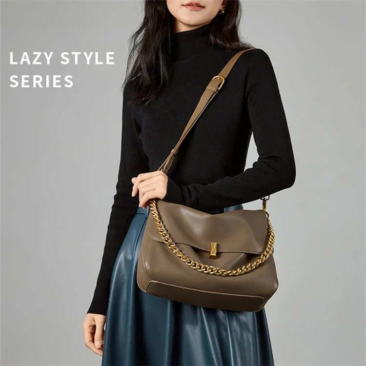 Genuine Leather Large Chain Shoulder For Women 2026 Luxury Designer Office Messenger Bags Satchel Cow Ladies Handbags