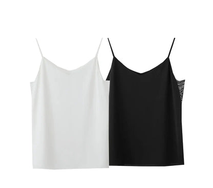 Women's Camisole 2026 Summer New V-Neck Chiffon Spaghetti Strap Tank Lace Patchwork Romantic Sleeveless Top Women 12442023