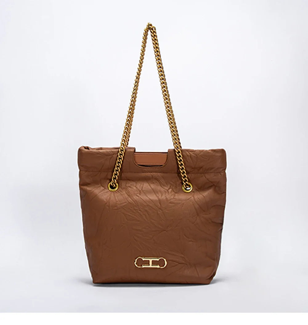 Body Design Solid Color Large Capacity Fashionable New Product Women's Shoulder Bag Chain Shoulder Strap Unique Folded Bag