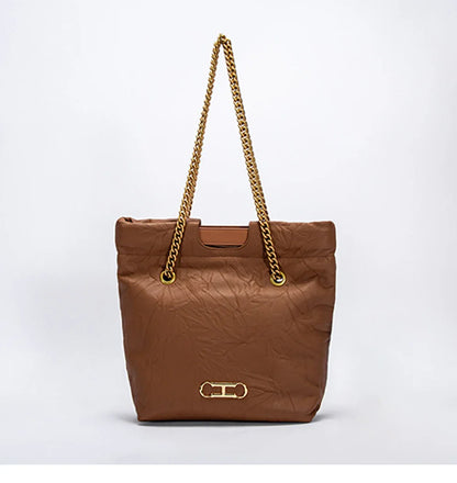 Body Design Solid Color Large Capacity Fashionable New Product Women's Shoulder Bag Chain Shoulder Strap Unique Folded Bag