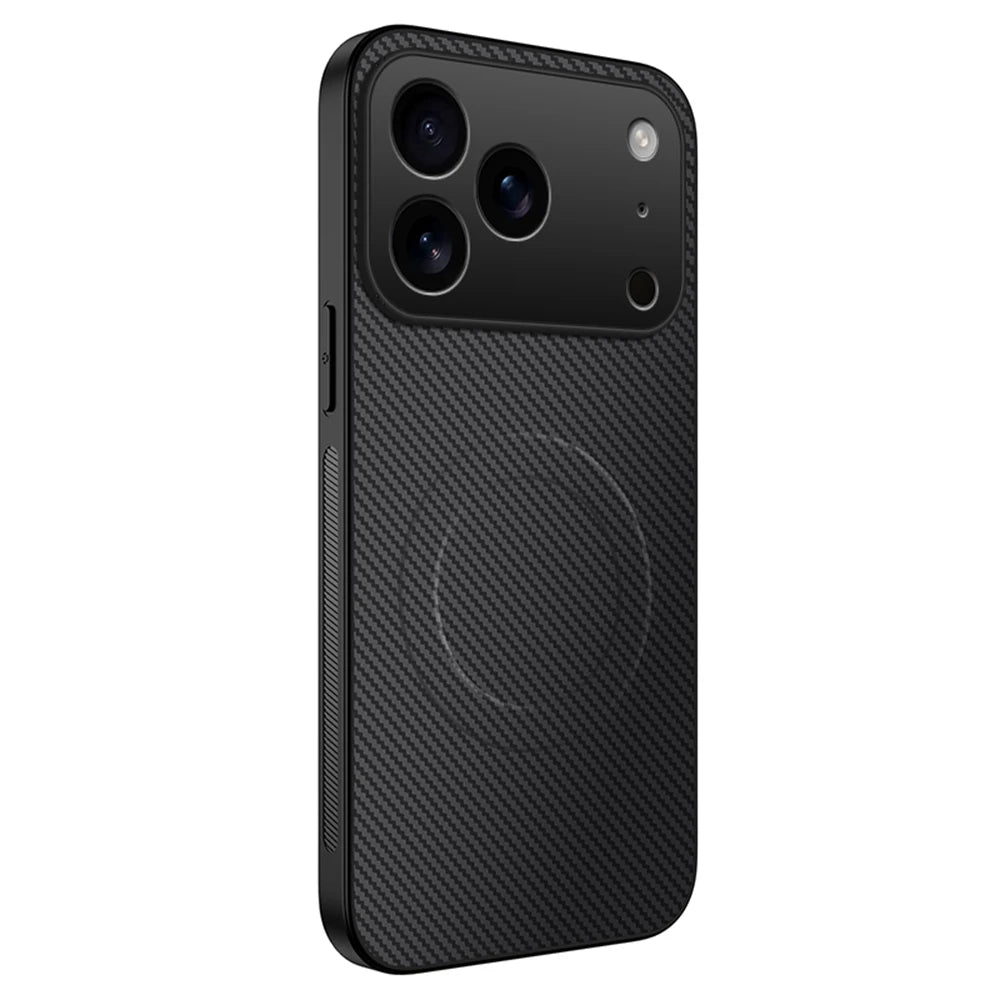 جراب جلد مغناطيسي رفيع للغاية من ألياف الكربون لهاتف iPhone 17 Air 16E 16 15 14 13 Pro Max مضاد للصدمات متوافق مع Magsafe غطاء حماية عسكري
