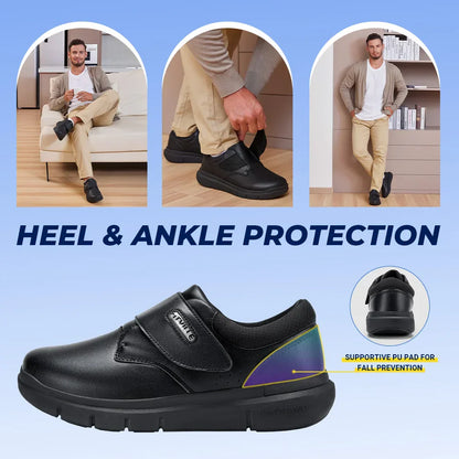 Extra Wide Men's Shoes Leather Diabetic Shoes Walking for Elder Orthopedic Toes Swollen Feet Non-Slip Arch Support