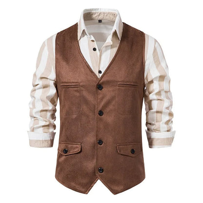 Man Vest Vintage Solid Single-breasted Male Waistcoat Slim V-neck Sleeveless Business Casual Versatile Men Suit Vest