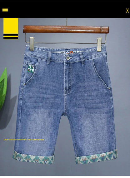 Men's Printed Denim Shorts Summer Thin Fashion Slim Straight Bermuda Jeans Personality Male Short Pants Streetwear