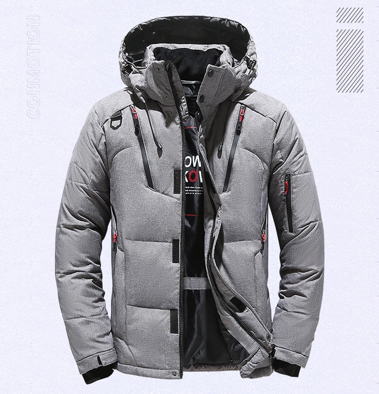 Down Jacket Men White Duck Winter Coat Windproof Warm Parkas Travel Camping Overcoat New in Thicken Solid Color Hooded Clothing