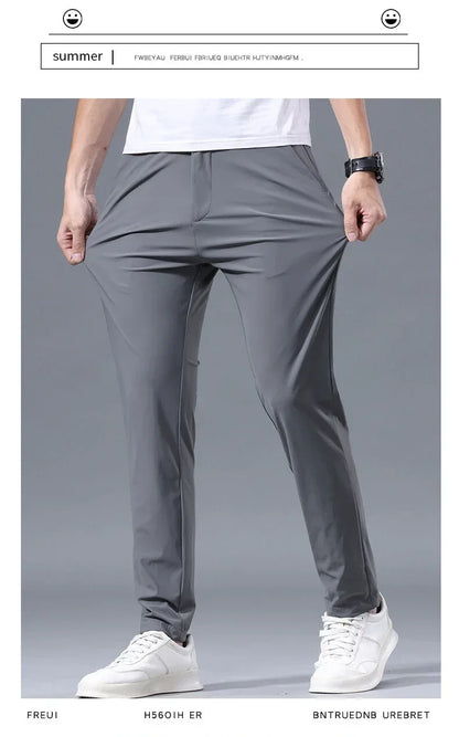 Summer Ultra-thin Men's Casual Pants High Elastic Quick-drying Ice Silk Slim Straight Business Formal Solid Color Trousers