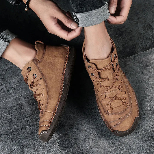 Men's Shoes Leather Unisex Walking Shoes Women Hand Stitching Outdoor Stitched Men Casual Boots