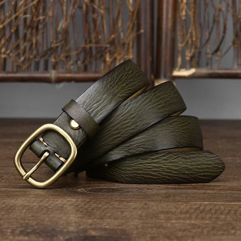 2.8CM Ladies Thick Cowhide Copper Buckle Genuine Leather Jeans Belt Women High Quality Retro Luxury Cintos Female Waistband