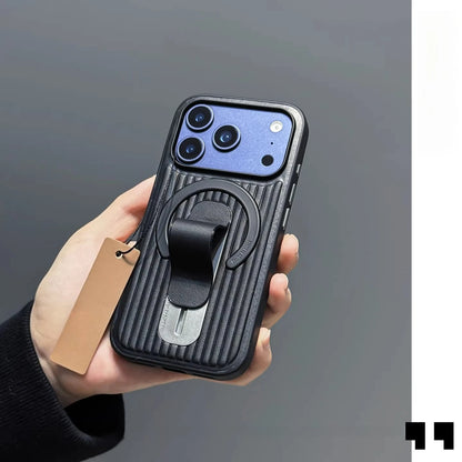 3D Corrugated Stripe Luggage Leather Holder Phone Case For IPhone 17 Pro Max 16 15 14 13 For Magsafe Anti-drop Protection Cover