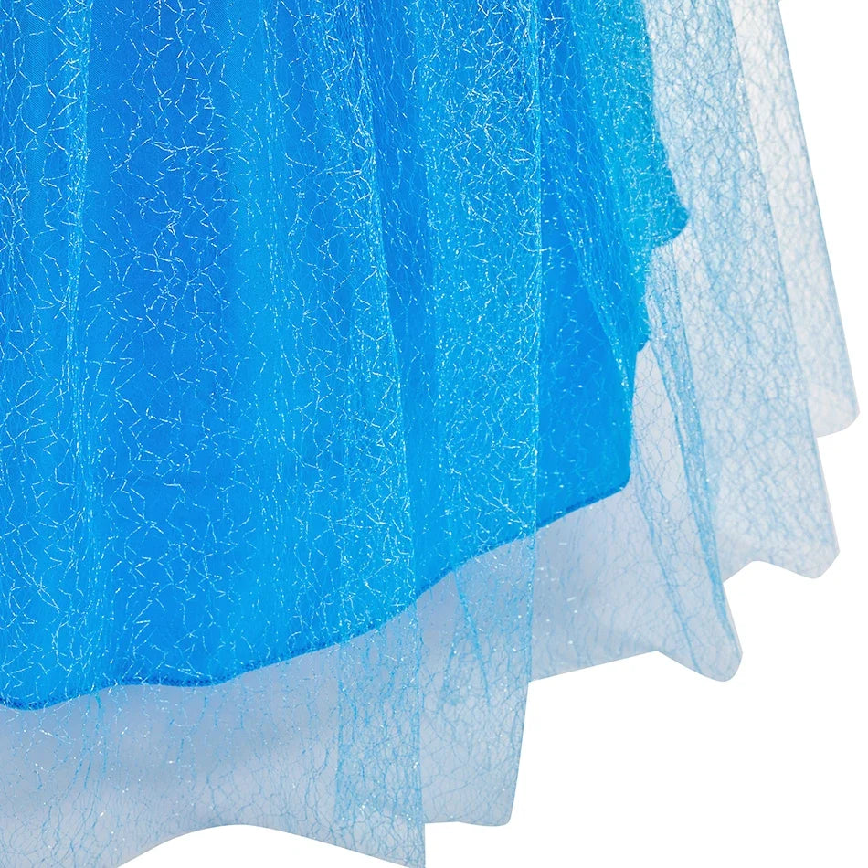 Children Carnival Blue Sequins Elsa Cosplay Dress Girls Elegant Blue Princess Costume Kids Halloween Birthday Party Clothes