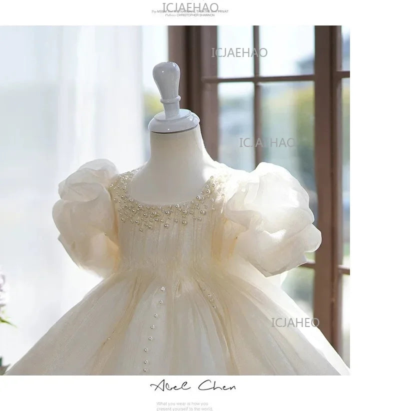 Kids Formal Champagne Children Girls Birthday Princess Summer Costume Flower Girl Wedding Little Gown Host Piano Performance