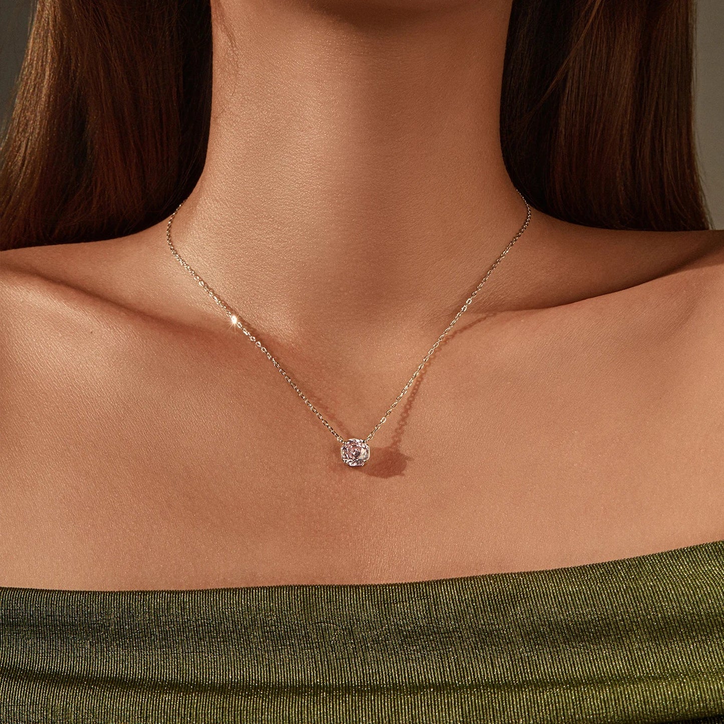 Rose Cut Pink CZ Pendant Necklace 925 Sterling Silver Sweet Delicate Light Pink Necklace For Women Party Fine Jewelry