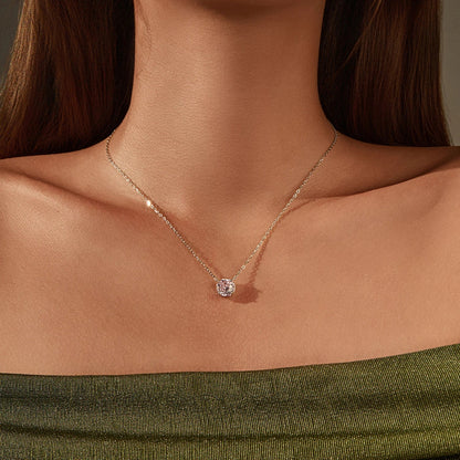 Rose Cut Pink CZ Pendant Necklace 925 Sterling Silver Sweet Delicate Light Pink Necklace For Women Party Fine Jewelry