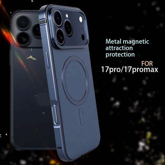 Magnetic Original Phone Case For iPhone 17 Pro Max 17Pro 16 15 Pro Max High End Metal Frame Anti Drop protective cover
