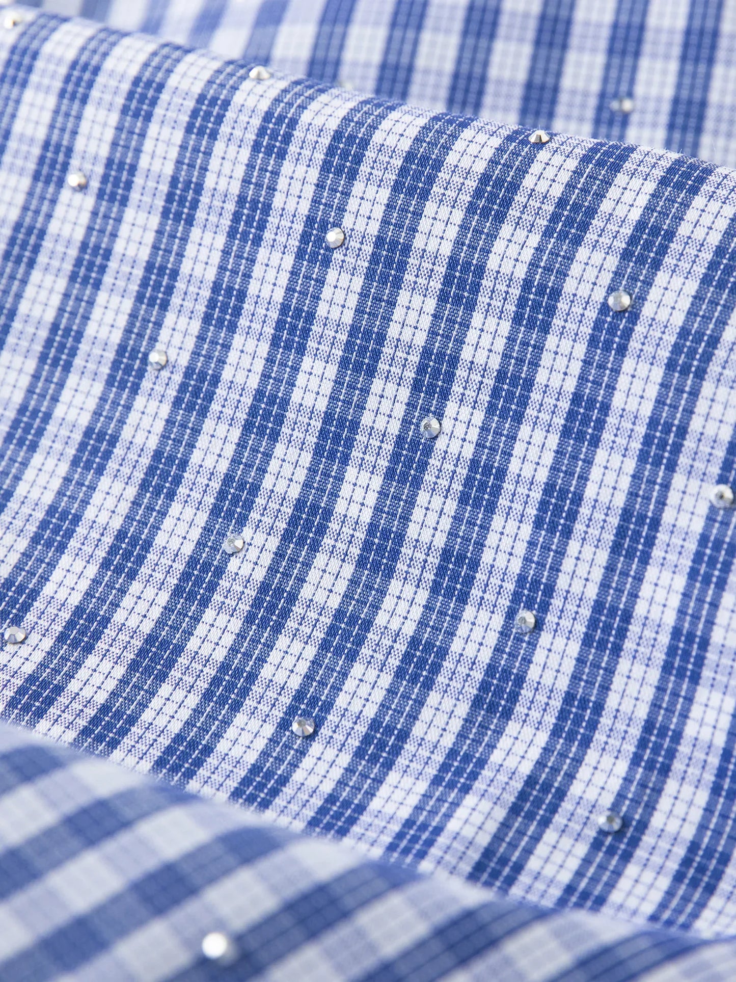 2026 Spring Women's Off-Shoulder Blue Gingham Blouse - Elegant Ruffled Lapel Long Sleeve Top for Office Commute