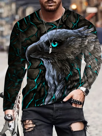 Fashion Eagle 3D Digital Printing Men's Casual Comfortable Long Sleeve T Shirt Fall Men's Patterned Clothing Tops Men's Gifts