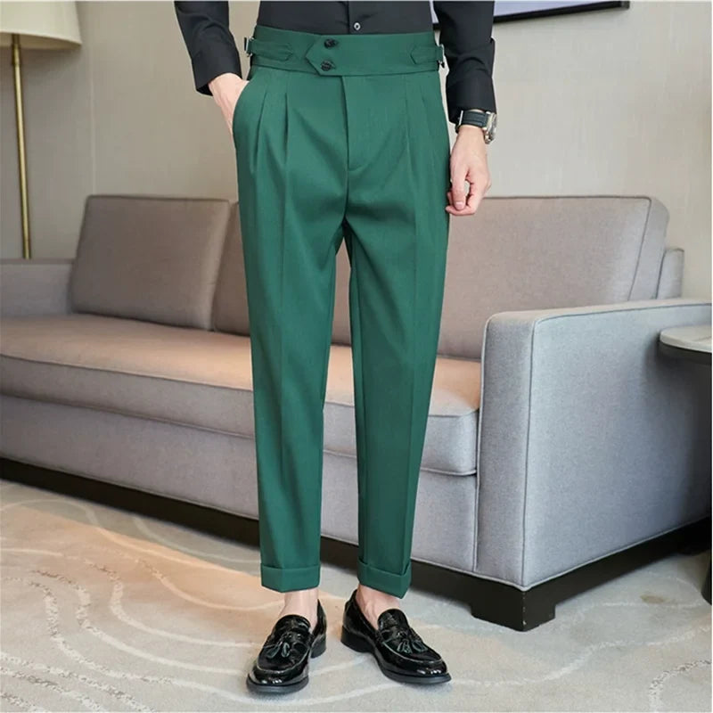 British Style Autumn New Solid High Waist Trousers Men Formal Pants 2025 High Quality Slim Fit Business Casual Suit Pants Hommes