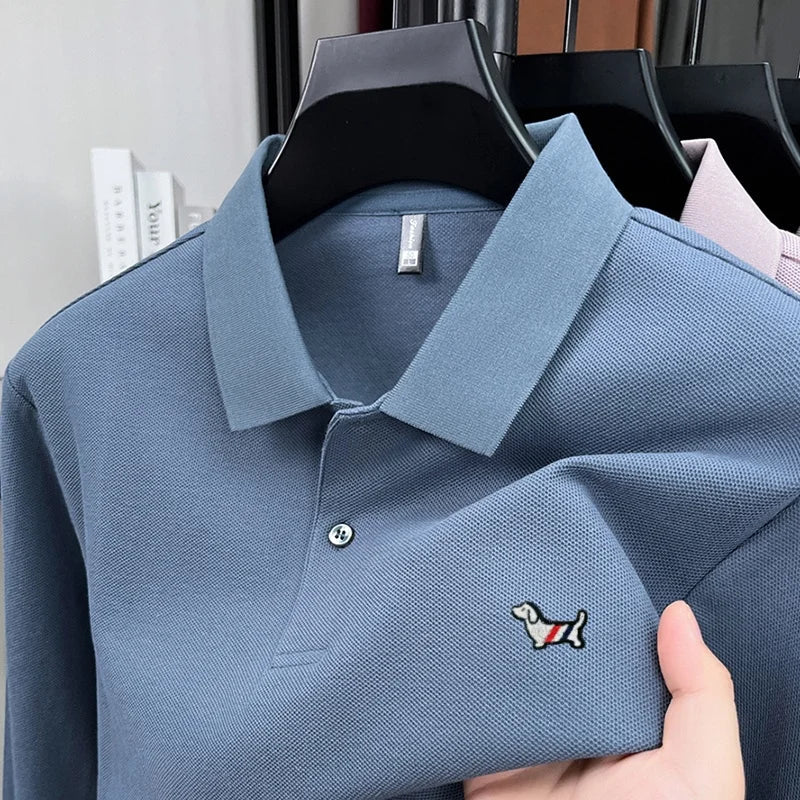 Fashion brand autumn new men's top casual warm 100% cotton long sleeved Polo shirt