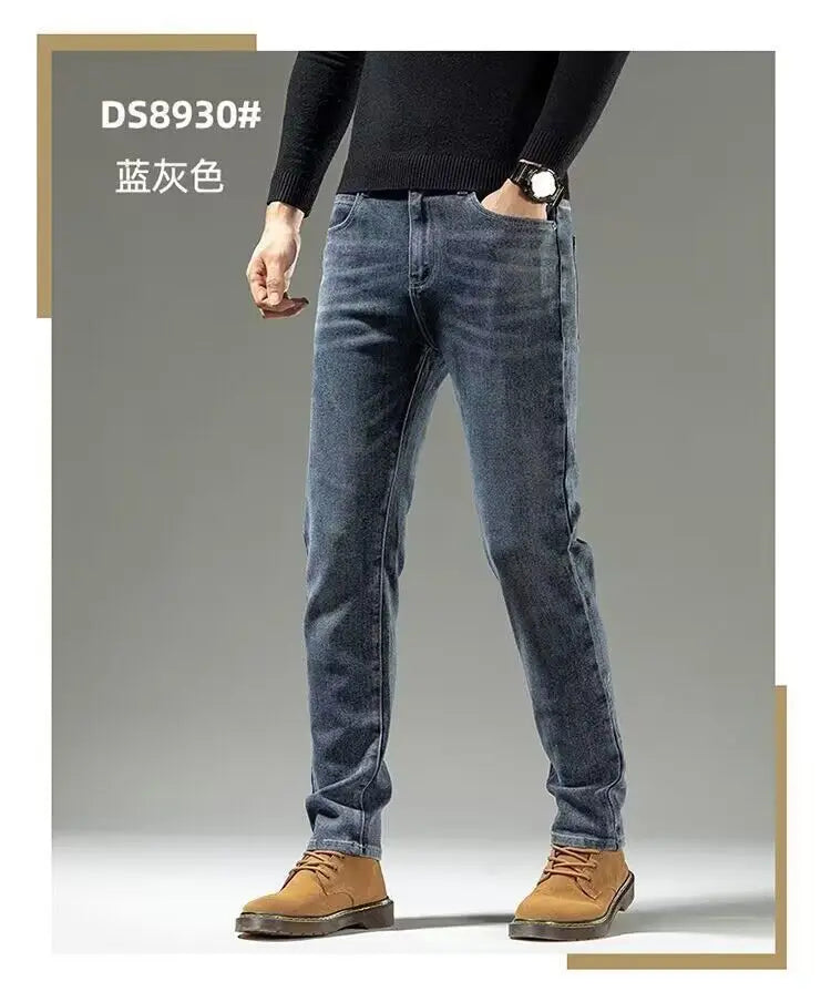 Spring Autumn 2025 Men's High-End Fashion Casual Pants Straight Leg Slim Fit Long Denim Jeans Handsome Cargo Casual Pants Men