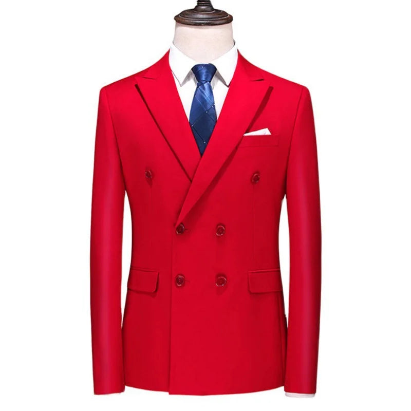 17 Colors Men Fashion Double Breasted Suit Jacket Korean Classic Solid Color Formal Business Office Slim Casual Wedding Blazers