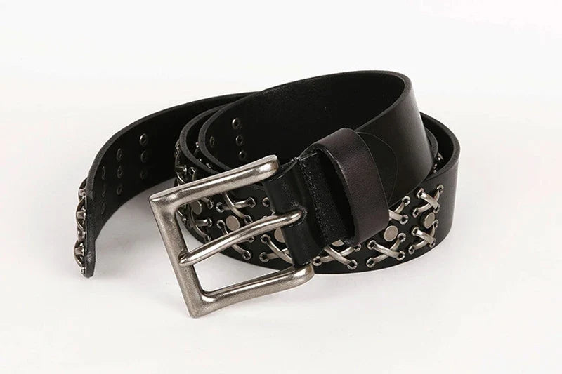 3.8CM Cowboy Punk Belt Real Genuine Leather Men Belt Metal Stud Rivet Jeans Belts For Men Strap Ceinture Homme Male Strap
