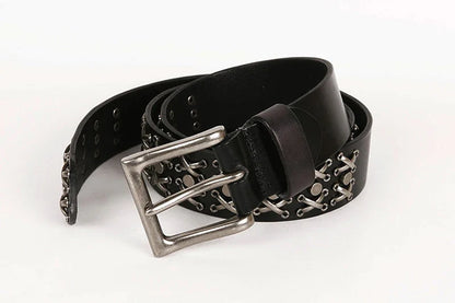 3.8CM Cowboy Punk Belt Real Genuine Leather Men Belt Metal Stud Rivet Jeans Belts For Men Strap Ceinture Homme Male Strap