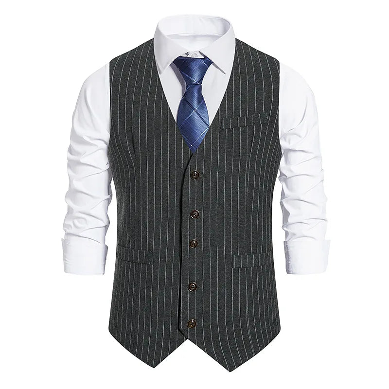 Men's Suit Vest Striped Single Breasted Waistcoat Stylish Mail Suit Retro Vest Wedding Business Banquet Daily Groomsman Uniform