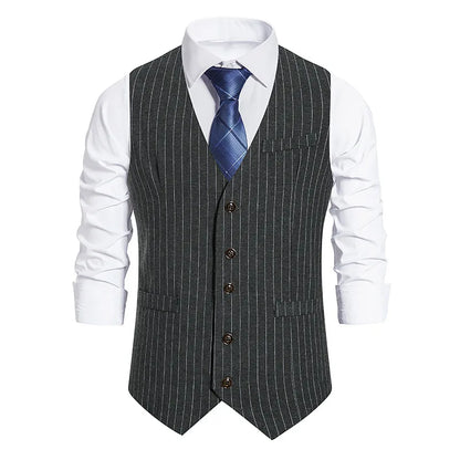 Men's Suit Vest Striped Single Breasted Waistcoat Stylish Mail Suit Retro Vest Wedding Business Banquet Daily Groomsman Uniform