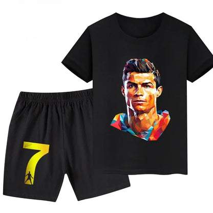 Summer Ronaldo Printed Children's Set Short-sleeved Shorts Suit Sports Kid T-shirt 2-piece Set Street Fashion Boys Baby Clothing