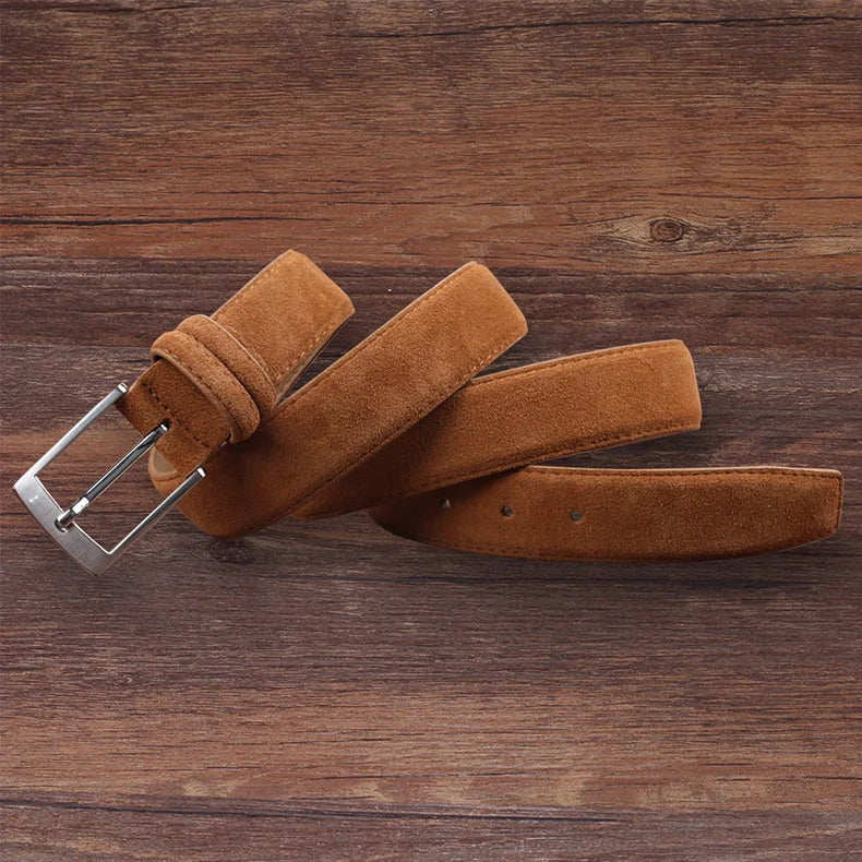 2025 Fashion Suede Belt Cow Genuine For Man And Lady With Oxford Fabric Strap Genuine Leather Luxury Pin Buckle Blue Belts