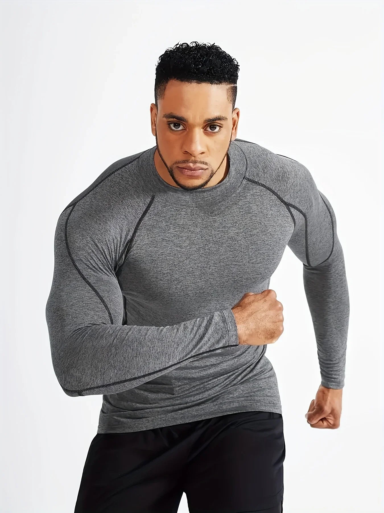 Fitness tight fitting men's long sleeved sports running basketball elastic base shirt with quick absorption and sweat wicking pr