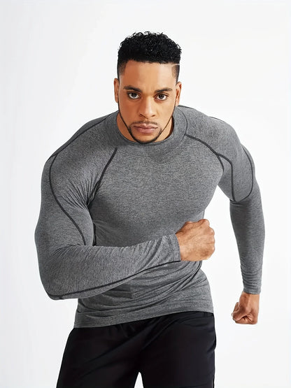 Fitness tight fitting men's long sleeved sports running basketball elastic base shirt with quick absorption and sweat wicking pr