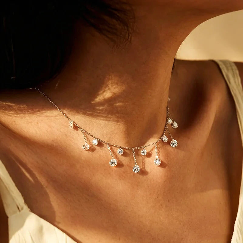 Real S925 Sterling Silver Pendant Girls 5A Zircon Stackable Wedding Necklace for Women Fine Jewelry Wholesale Chain