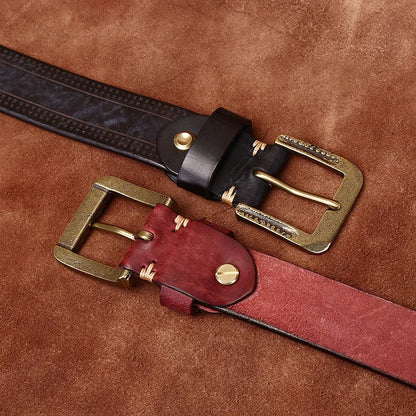 3.8CM Pure Cowhide High Quality Genuine Leather Belts for Men Brand Strap Male Brass Retro Buckle Jeans Cowboy Cintos Luxury