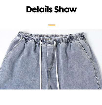 Men's Baggy Straight Cargo Jeans Elastic Waist Drawstring Casual Pants High Street Fashion Vintage Trousers Male Trendy Brand