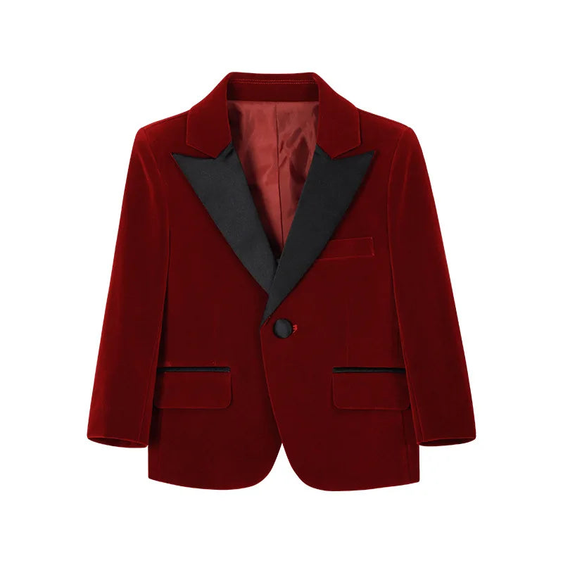50+ Colors Velvet Suit Blazer for Kids 3-18 Years Children Formal Flannel Suit jacketm Classic Peak Lapel Suit School Uniform