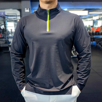 Stand-up Collar Sports Long-sleeved Men Autumn Outdoor Running Gym Fitness Training Clothes Elastic Quick-drying Breathable Top