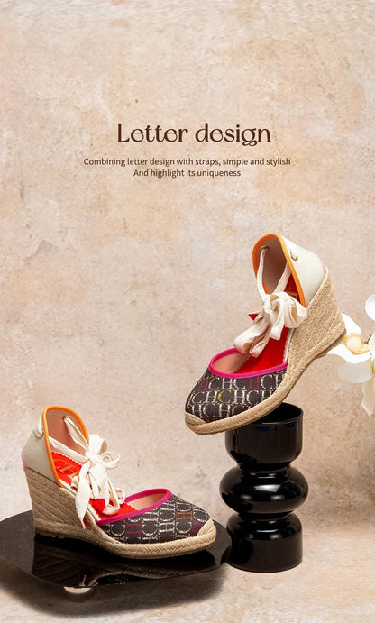 Women's High Heels Summer Espadrillle Platform Wedge 2025 Sandals Closed Toe Ankle Strap Lace up Beach Vacation Party 8cm