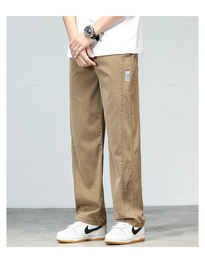 Summer Ultrathin High Quality Soft Lyocell Fabric Men's Jeans Loose Straight Denim Pants Design Casual Trousers Plus Size M-5XL