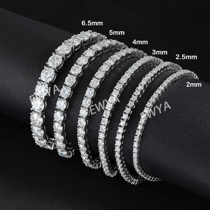 Certified Real 3/4/5/6.5MM Full Black Moissanite Tennis Bracelet for Women Men S925 Silver Link Bracelets Fine Jewelry