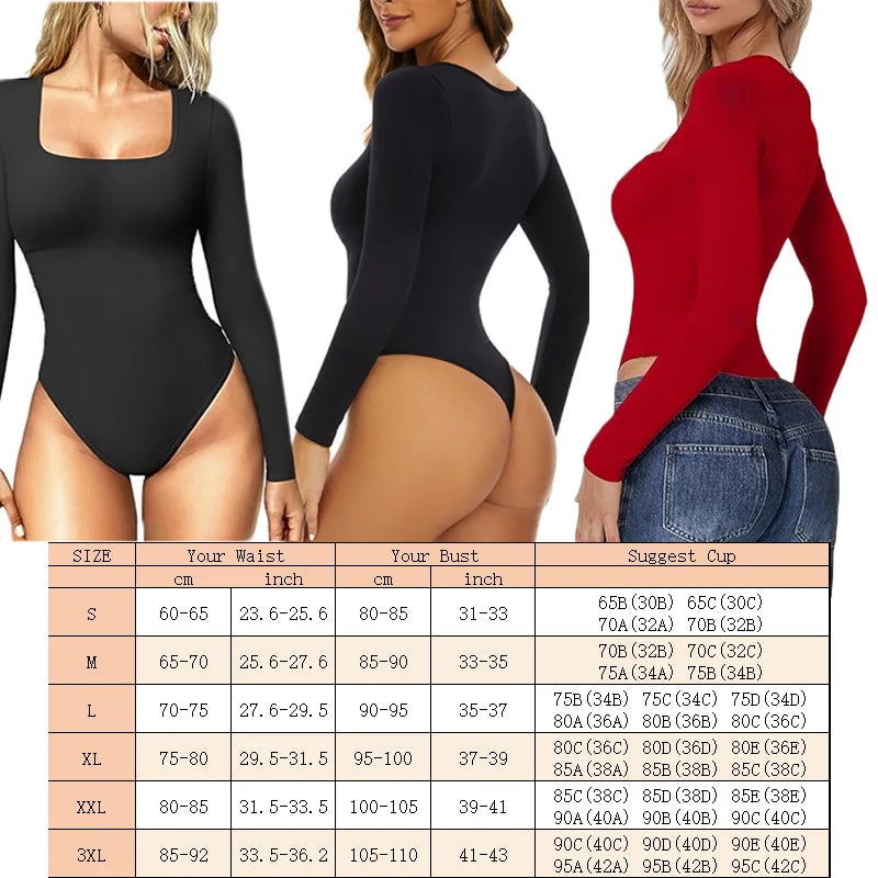 Open Crotch Big U Neck Seamless Bodysuit Long Sleeve Spandex Elastic Body Suit Shapewear Tummy Control Waist Shapers