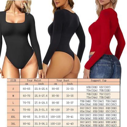 Open Crotch Big U Neck Seamless Bodysuit Long Sleeve Spandex Elastic Body Suit Shapewear Tummy Control Waist Shapers